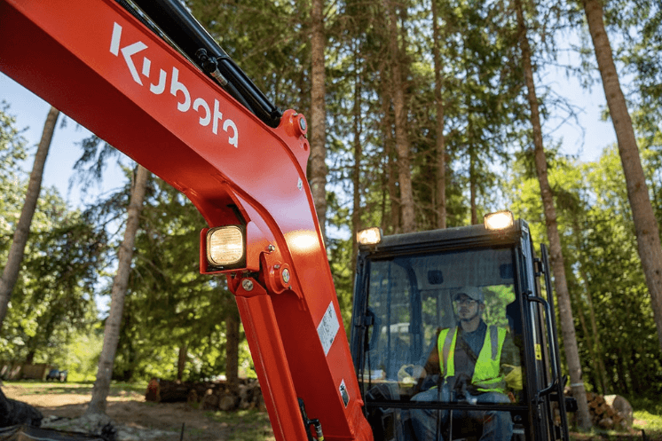 Close-up image of a Kubota compact excavator arm