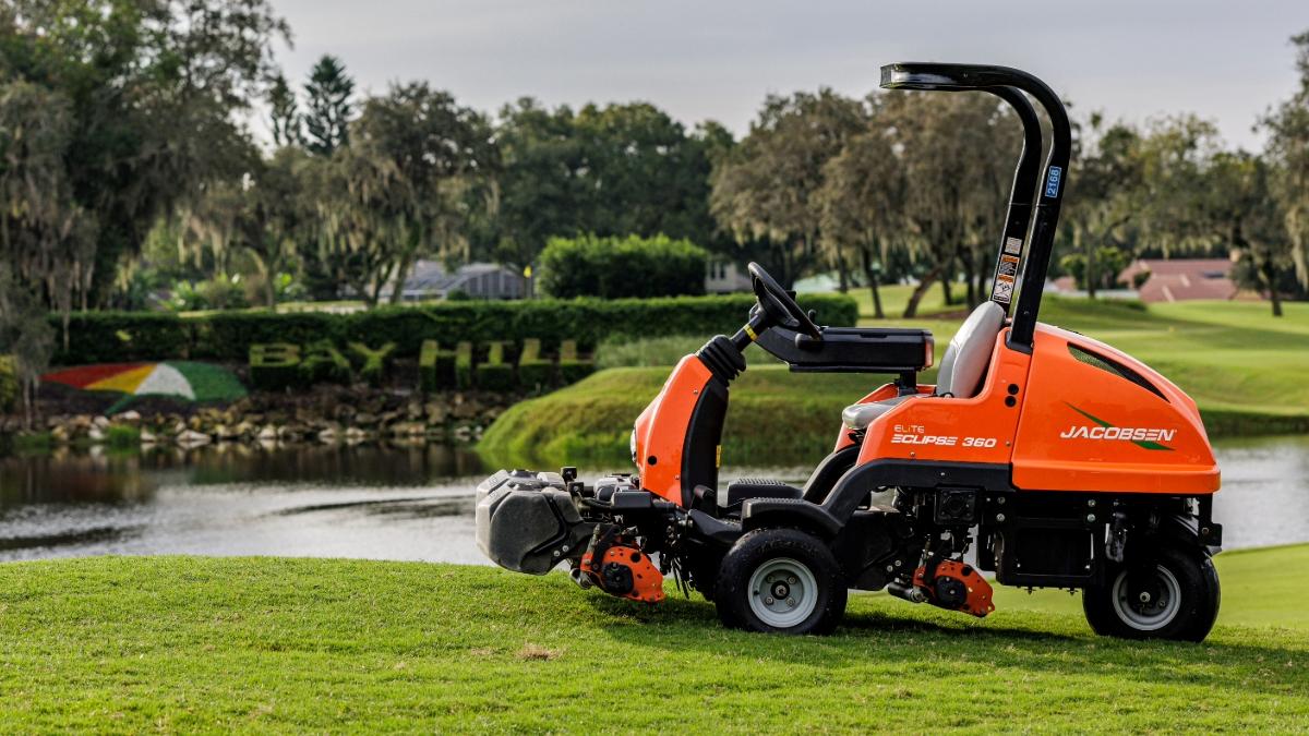 jacobsen mower in front of pond